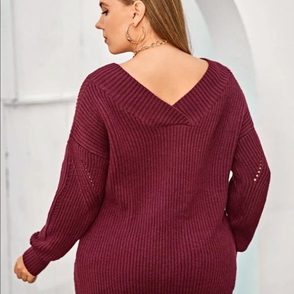 SHEIN Plus Double V-neck Drop Shoulder Sweater - Picture 2 of 5